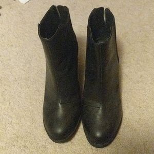 Black faux-leather heeled booties